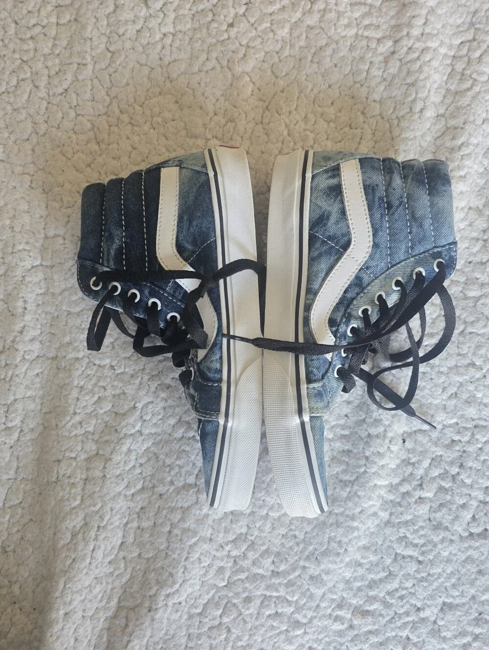 Vans Sk8-Hi High Top Acid Wash Denim Skate Shoes Mens 6 Womens 7.5 Blue White